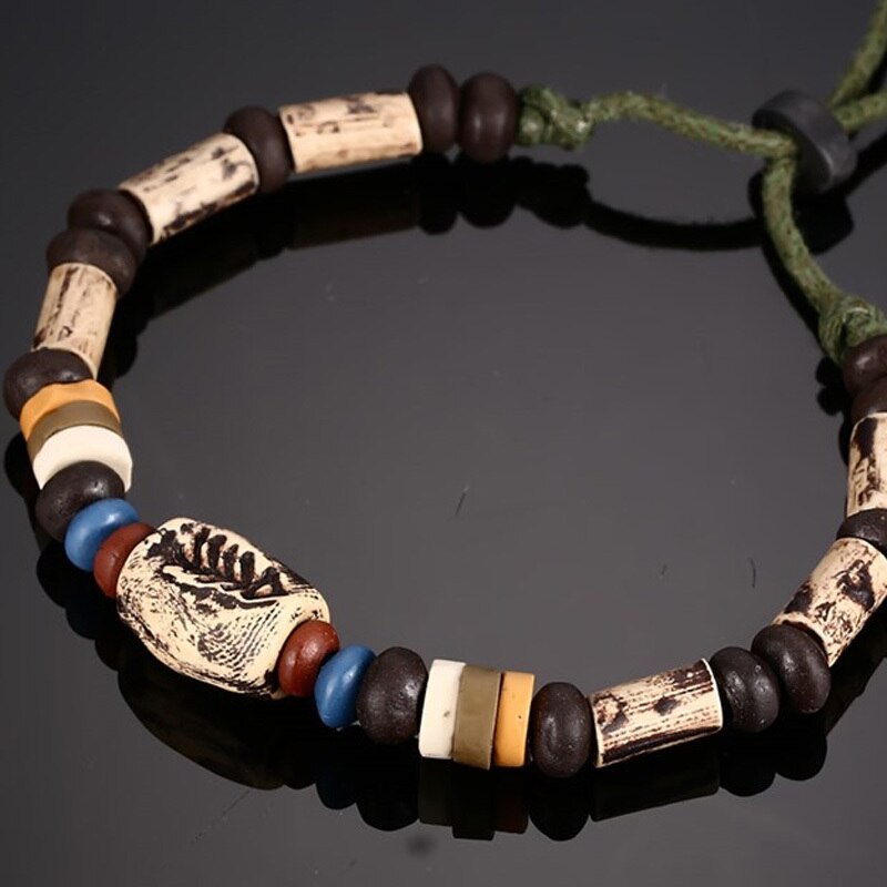 Men's Wood Tension Setting Vintage Geometric Beaded Bracelets