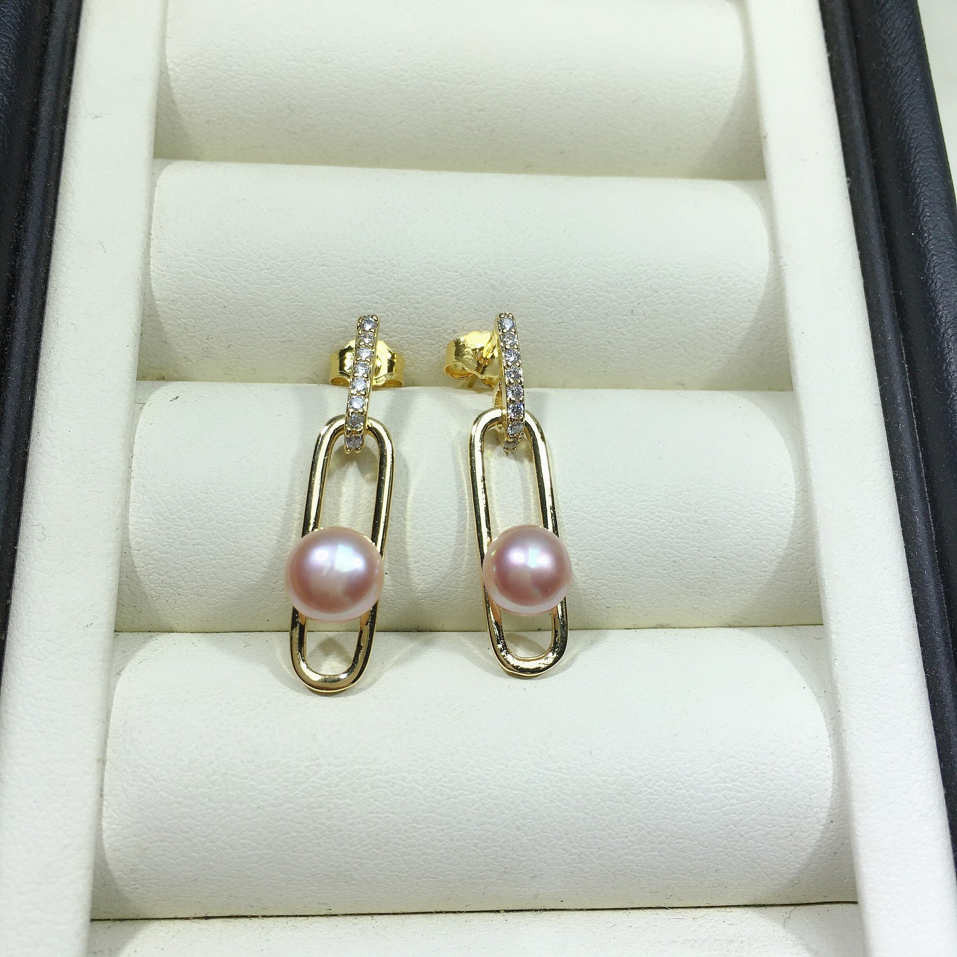 Women's Gold Filled Freshwater Pearl Rectangle Stud Earrings