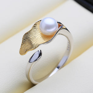 Women's 925 Sterling Silver Geometric Pattern Pearl Elegant Ring