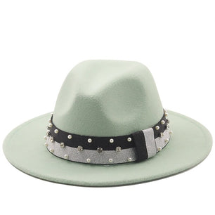 Women's Wool Ribbon Band Pearl Pattern Casual Wear Elegant Hat