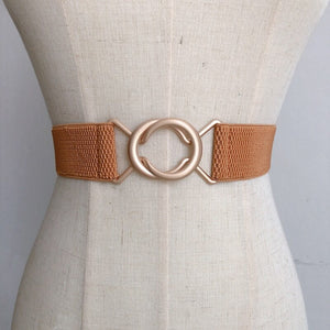 Women's PU Leather Round Buckle Solid Patter Waist Belt