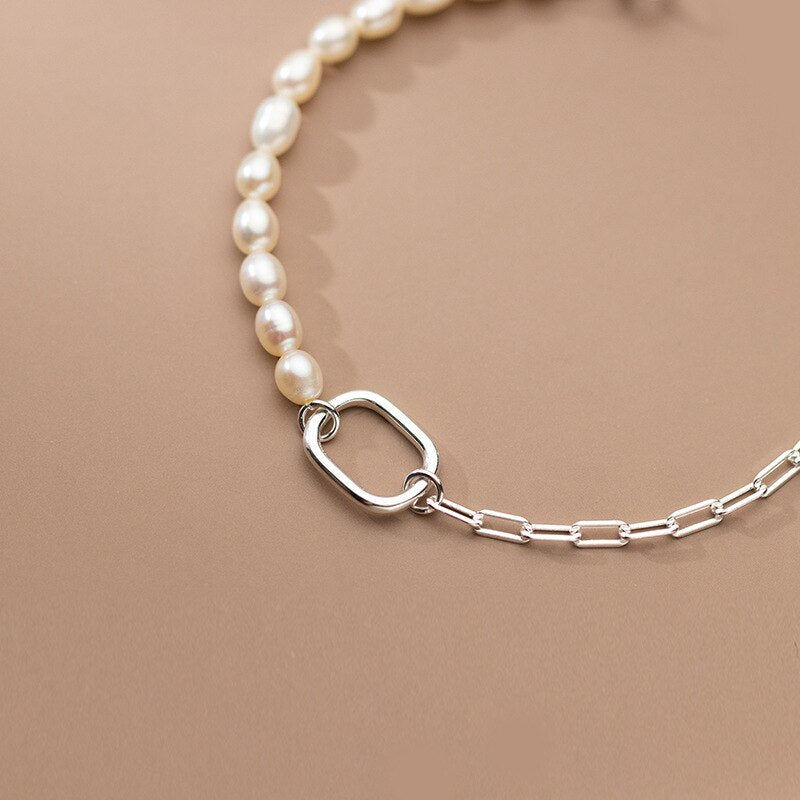 Women's 100% 925 Sterling Silver Pearl Romantic Chain Bracelet