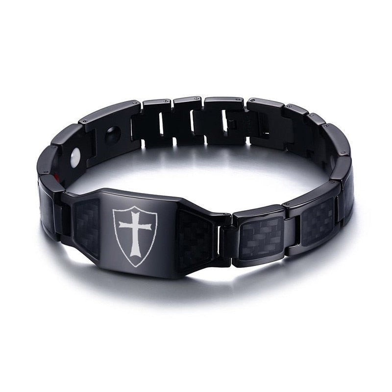 Men's Stainless Steel Cross Pattern Trendy Hologram Bracelet