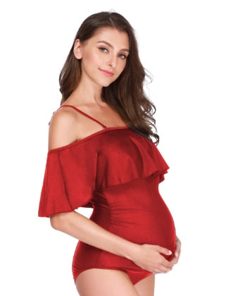 Women's Polyester Spaghetti Strap Maternity Swimwear One-Piece