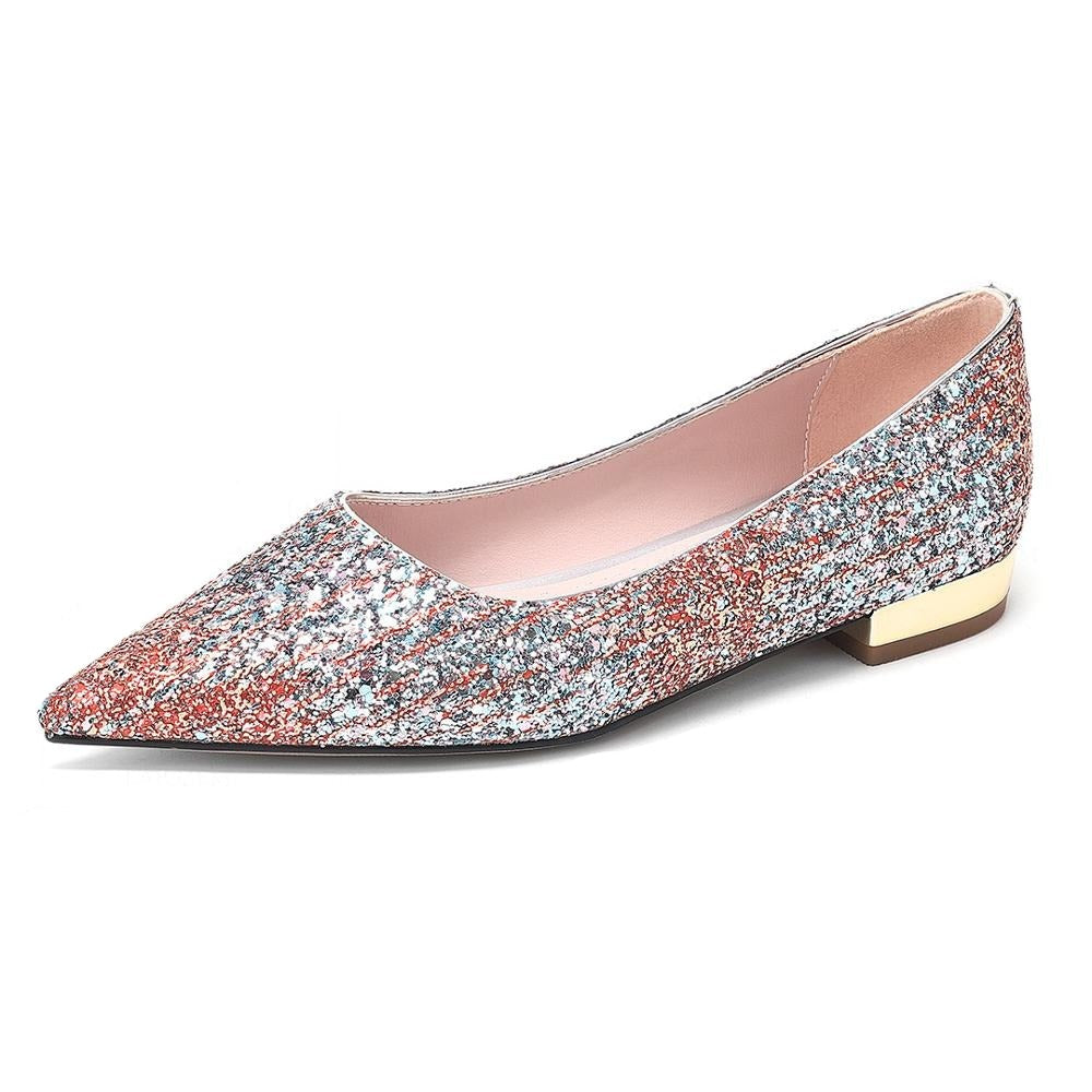 Women's PU Pointed Toe Breathable Glitter Sequined Pattern Shoes