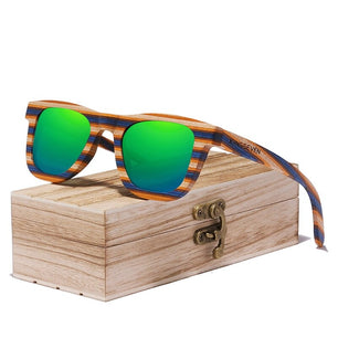 Women's Wooden Frame Polycarbonate Lens Square Sunglasses