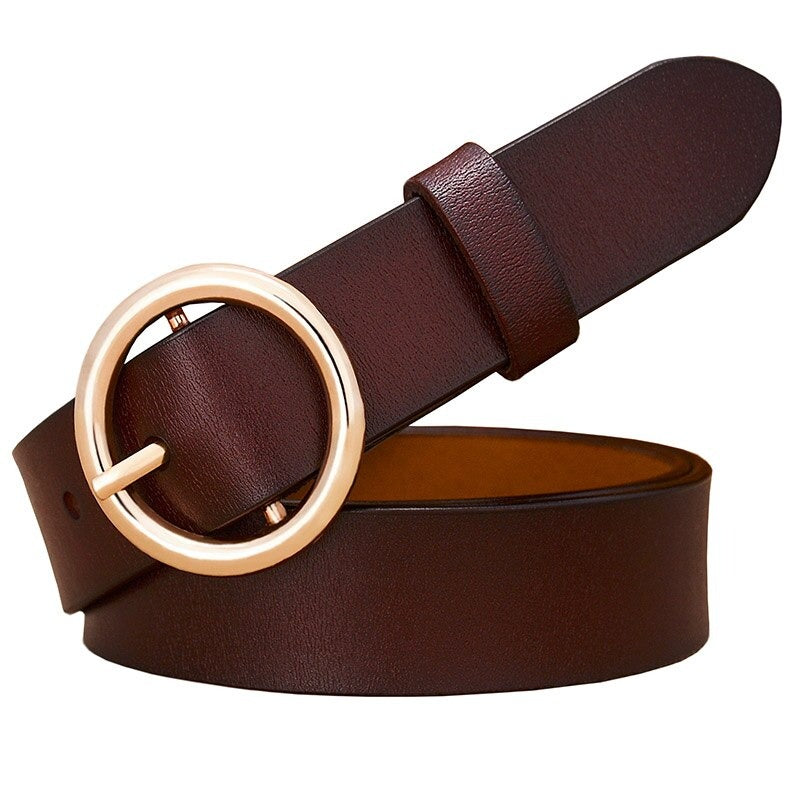 Women's Cowskin Genuine Leather Solid Pattern Pin Buckle Belts