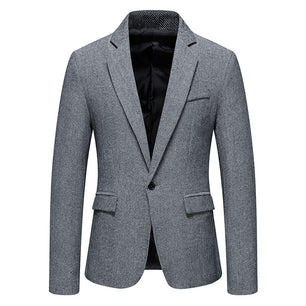 Men's Polyester Single Button Long Sleeve Plain Pattern Blazers