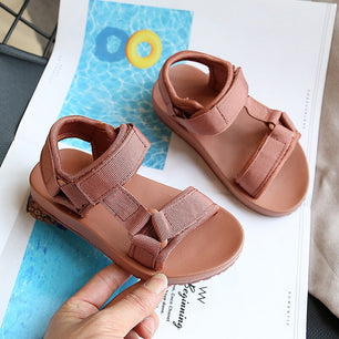 Kid's Canvas Round Toe Hook Loop Closure Solid Pattern Sandals