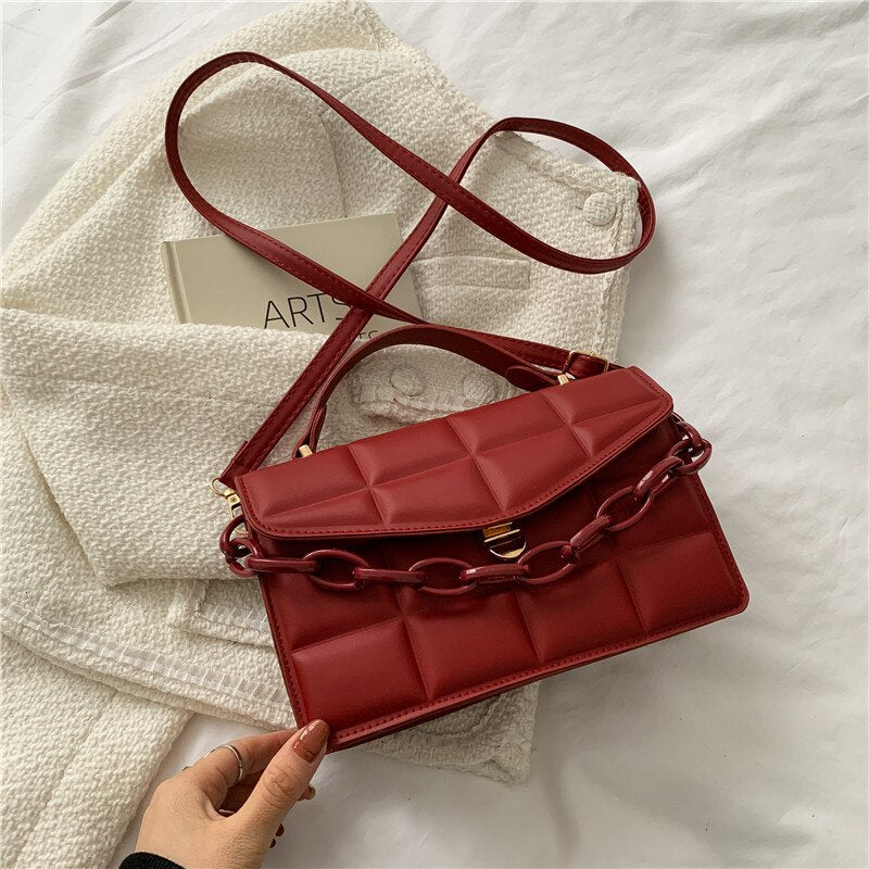 Women's PU Leather Cover Closure Crossbody Plaid Pattern Handbags