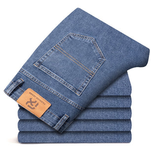 Men's Denim High Waist Zipper Fly Solid Pattern Casual Jeans