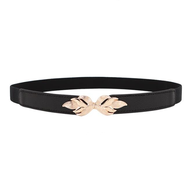 Women's PU Alloy Leaves Buckle Thin Waist Stretch Waistbands Belt