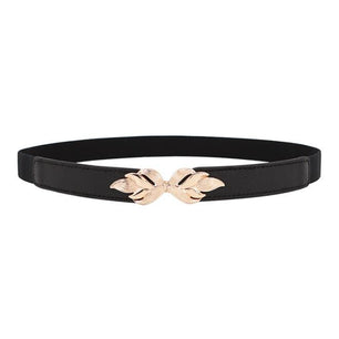 Women's PU Alloy Leaves Buckle Thin Waist Stretch Waistbands Belt