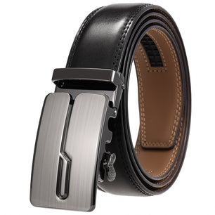 Men's Split Leather Buckle Closure Trendy Solid Pattern Belts