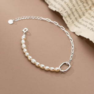 Women's 100% 925 Sterling Silver Pearl Romantic Chain Bracelet