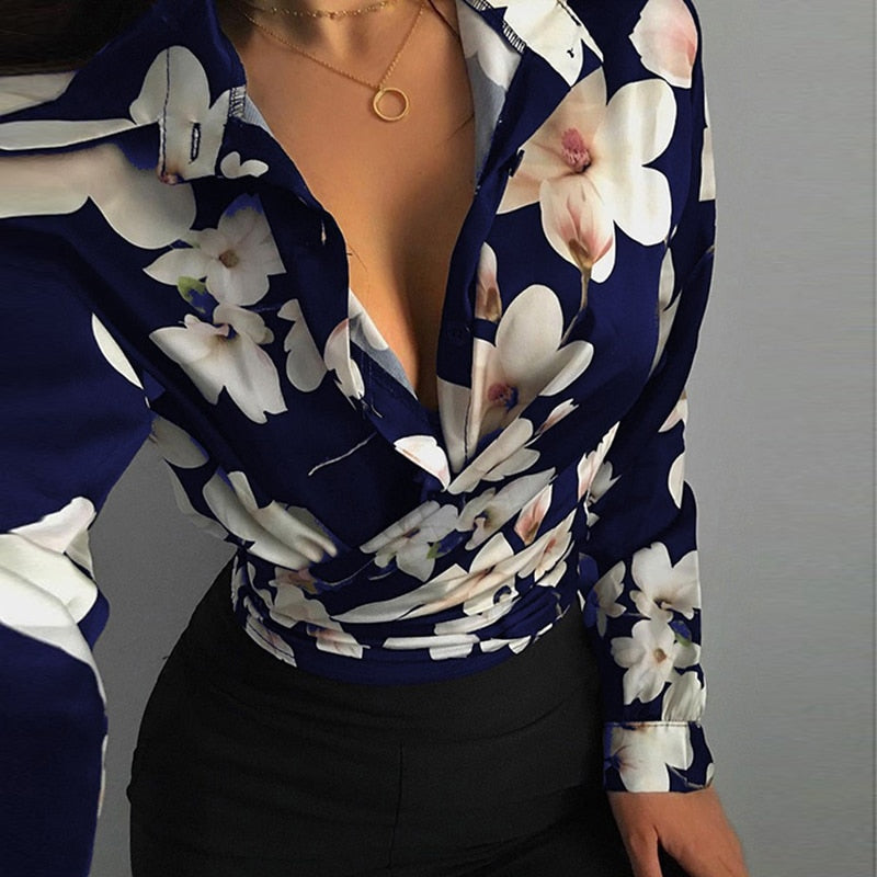 Women's Polyester Turndown Collar Full Sleeves Elegant Blouse