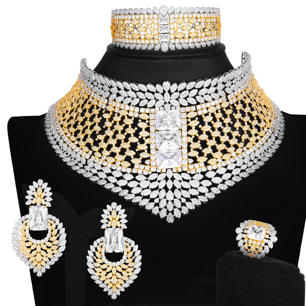 Women's Copper Cubic Zirconia Luxury Wedding Trendy Jewelry Set