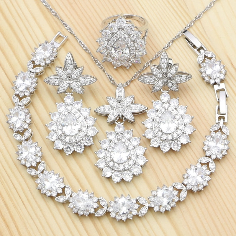 Women's 100% 925 Sterling Silver Water Drop Zircon Jewelry Set