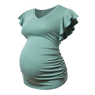 Women's Spandex V-Neck Short Sleeves Pregnancy Maternity Top