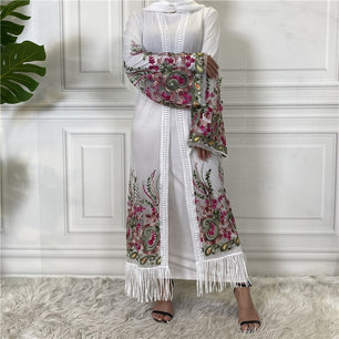 Women's Arabian V-Neck Polyester Full Sleeve Embroidery Dress