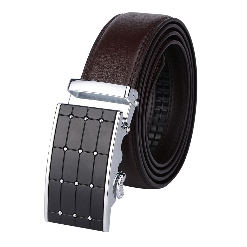 Men's Genuine Leather Solid Pattern Square Buckle Closure Belts