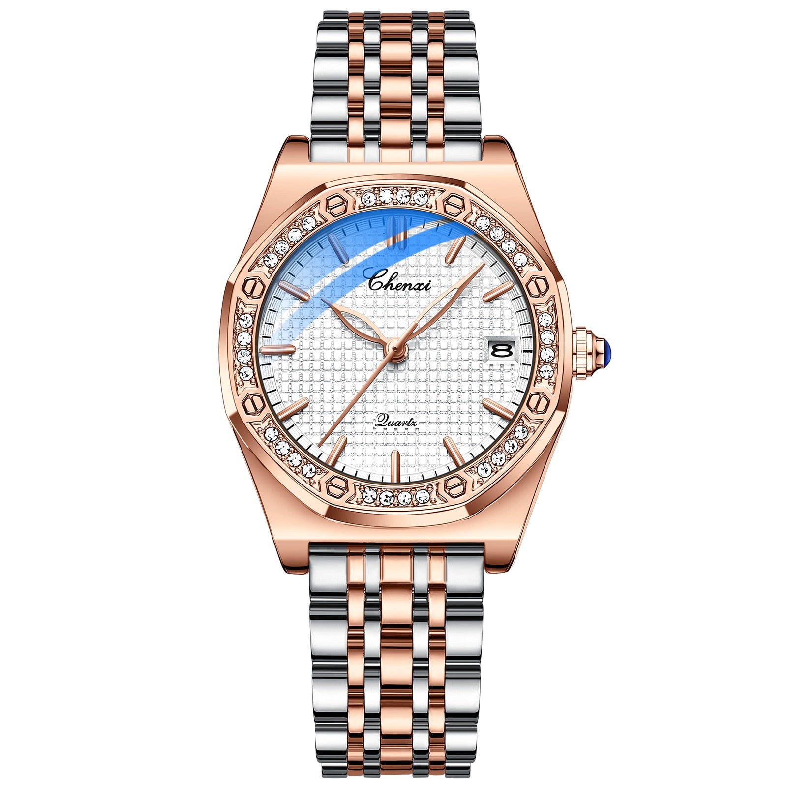 Women's Stainless Steel Round Dial Button Automatic Wrist Watch