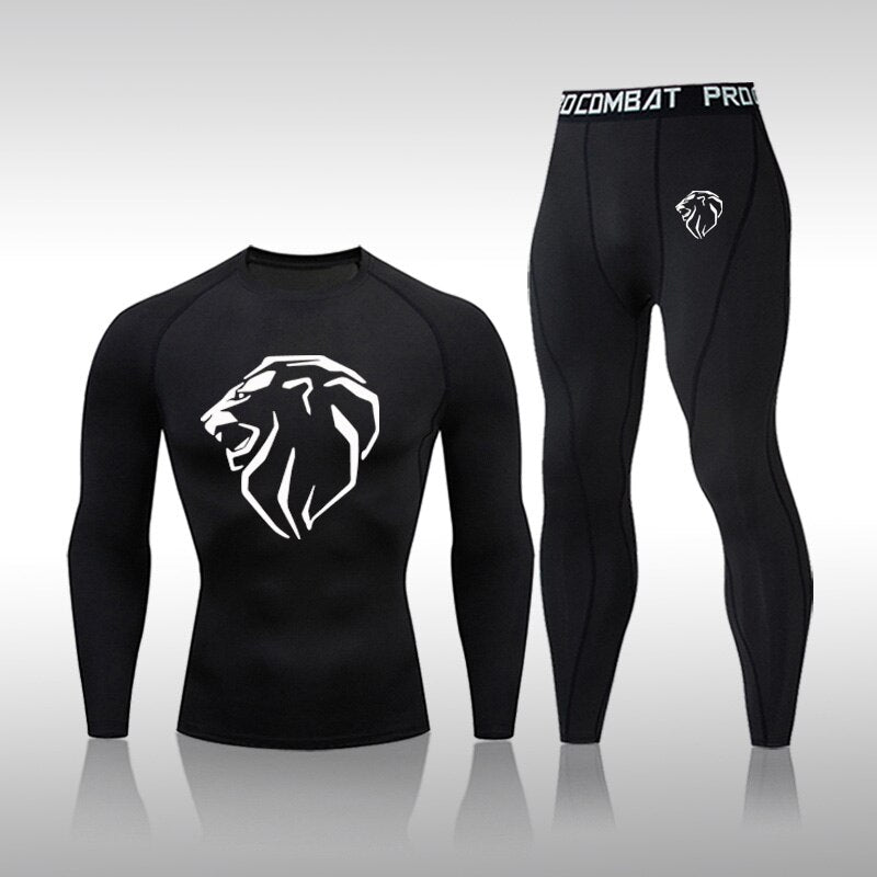 Men's Polyester Long Sleeve Compression Gym Fitness Sports Suit