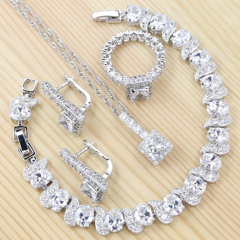 Women's 100% 925 Sterling Silver Geometric Wedding Jewelry Set