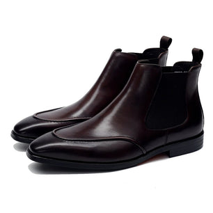 Men's Genuine Leather Pointed Toe Slip-On Closure Casual Boots