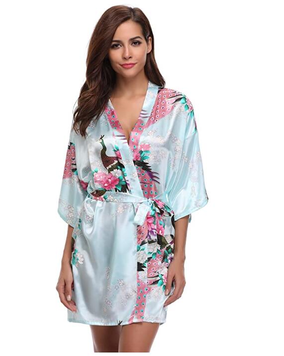 Women's V-Neck Silk Bridal Wedding Bath Robe Trendy Night Dress