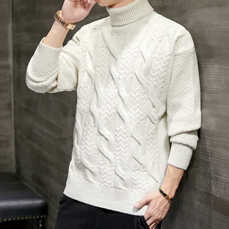 Men's Polyester Turtleneck Full Sleeves Knitted Casual Sweater