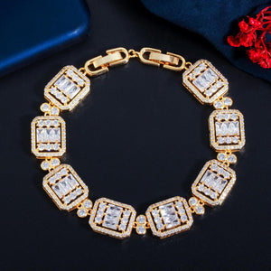 Women's Copper Cubic Zirconia Link Chain Geometric Bracelet