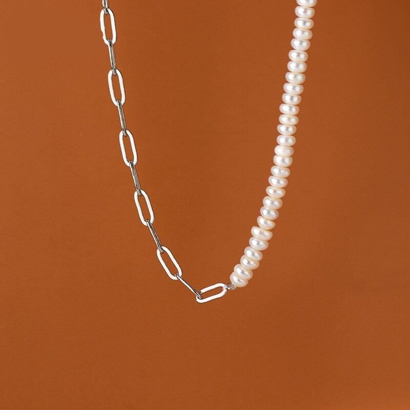 Women's 925 Sterling Silver Link Chain Geometric Pattern Necklace