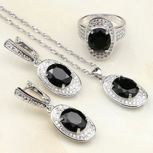 Women's 100% 925 Sterling Silver Zircon Oval Shaped Jewelry Set