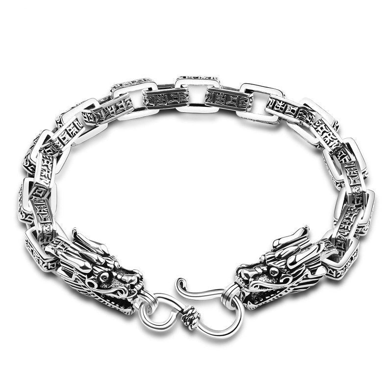 Men's 100% 925 Sterling Silver Link Chain Dragon Pattern Bracelet