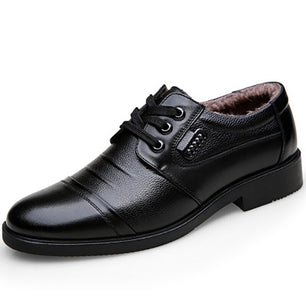 Men's Genuine Leather Round Toe Elastic Band Closure Winter Shoes