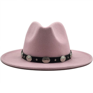 Women's Wool Rivet Ribbon Pattern Casual Wear Elegant Trendy Hat