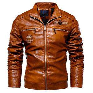 Men's PU Leather Full Sleeves Zipper Closure Winter Casual Jacket