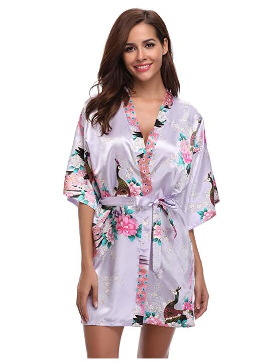 Women's V-Neck Silk Bridal Wedding Bath Robe Trendy Night Dress