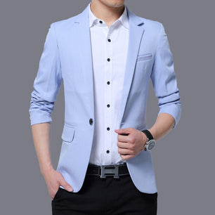 Men's Polyester Single Breasted Long Sleeve Plain Pattern Blazers