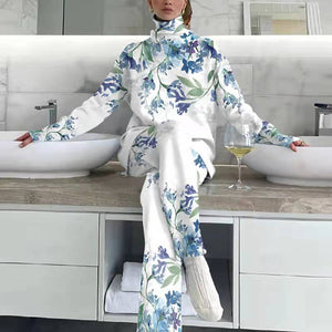 Women's Polyester Turtleneck Full Sleeve High Waist Pant Suit