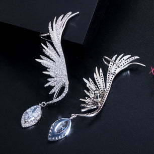 Women's Copper Cubic Zirconia Angel Wing Trendy Stud Earrings