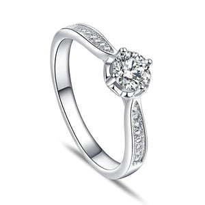 Women's 100% 925 Sterling Silver Round Zirconia Rhinestone Ring