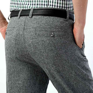 Men's Polyester Zipper Fly Closure Plain Pattern Casual Pants