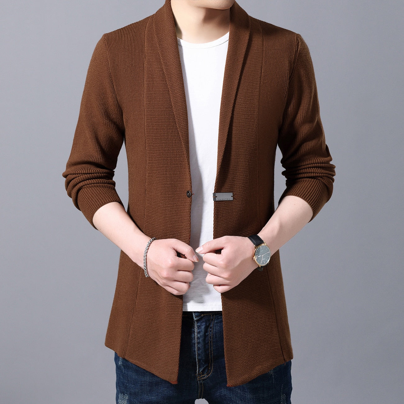 Men's Polyester Turn-Down Full Sleeves Casual Wear Solid Coats