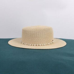 Women's Straw Pearl Chain Sun protection Beach Flat Casual Hats