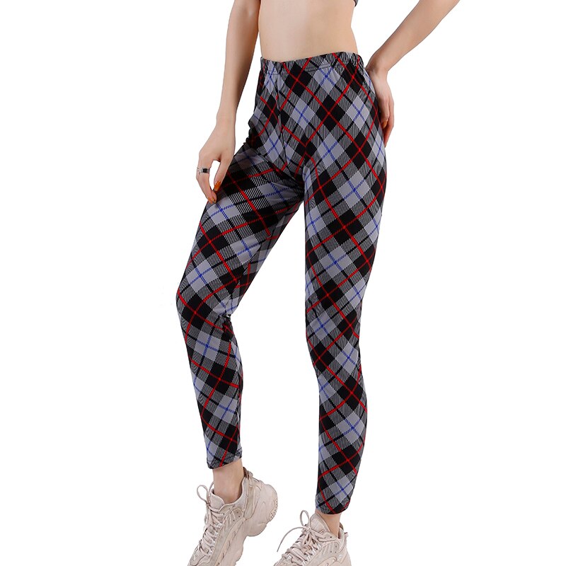 Women's Polyester High Waist Pattern Quick Dry Plaid Leggings