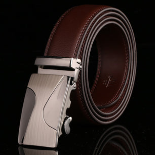 Men's Genuine Leather Solid Pattern Square Buckle Closure Belts