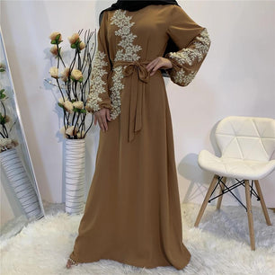 Women's Arabian O-Neck Polyester Full Sleeves Embroidery Abaya