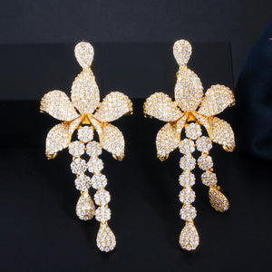 Women's Copper Cubic Zirconia Trendy Drop Flower Party Earrings